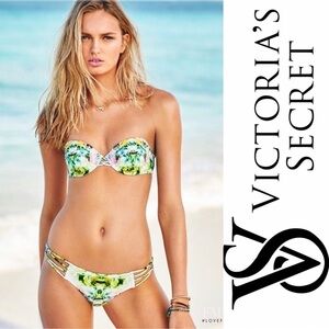 Victoria’s Secret the beach bandeau tropical studded bikini top Sz 32B